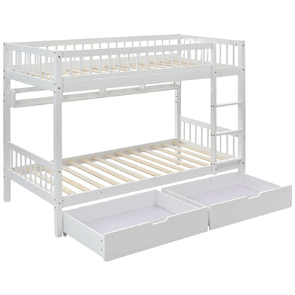 White Wooden Bunk Bed with Storage Drawer & Shelf – 3FT Single Solid Pine Frame (90x190cm)