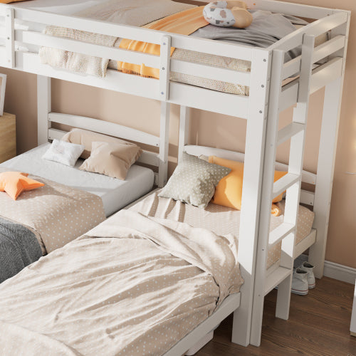 Triple Sleeper Bunk Bed for Kids & Teens – 3FT Solid Wood Frame with Ladder (White)