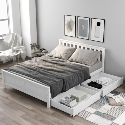 Wooden Storage Bed Frame with Drawers – 4ft6 Double Solid Pine Bed (190 x 135 cm)