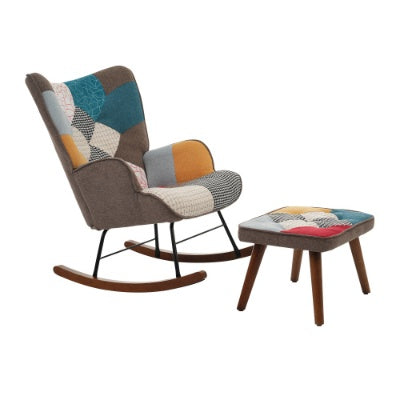 Patchwork Rocking Chair With Footrest