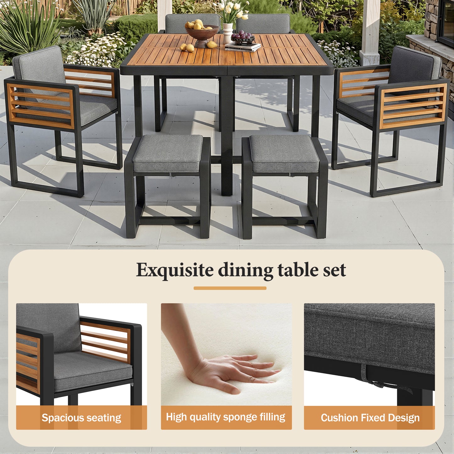 12-Seater Garden Lounge Dining Set – Solid Acacia Wood Outdoor Furniture Set (Table, Chairs & Stools)