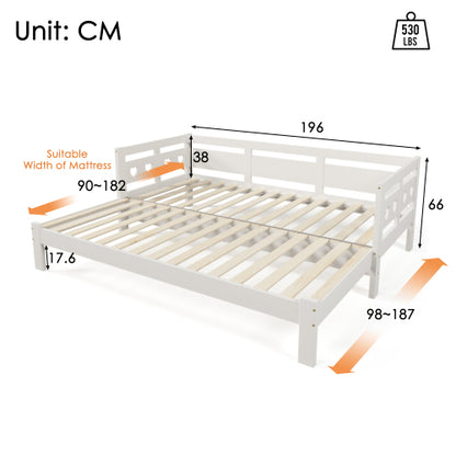 White Heart-Detail Wooden Daybed with Trundle – 3ft Single Sofa Bed (90x190cm)