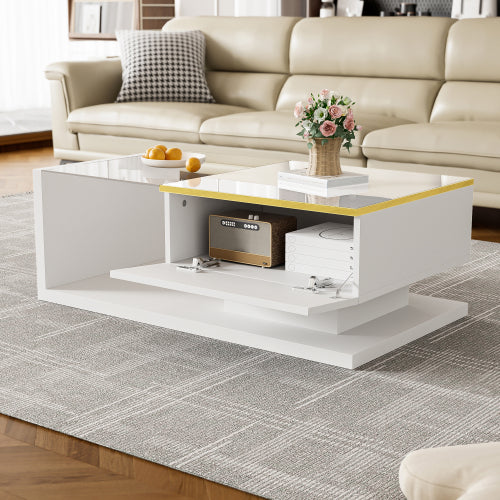 High Gloss Coffee Table with Glass Top & LED Lighting