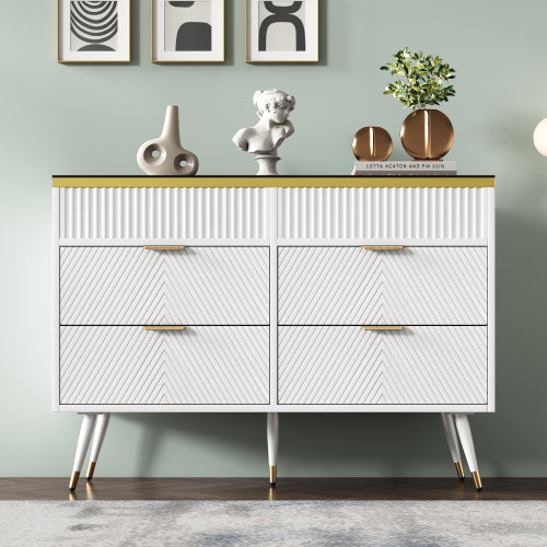 White Sideboard Cabinet with 6 Drawers