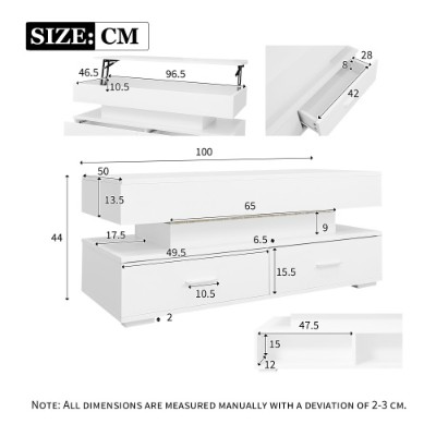 White Hydraulic LED Lift Top Coffee Table