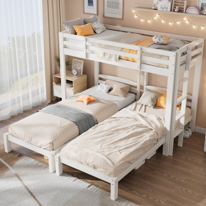 Triple Sleeper Bunk Bed for Kids & Teens – 3FT Solid Wood Frame with Ladder (White)