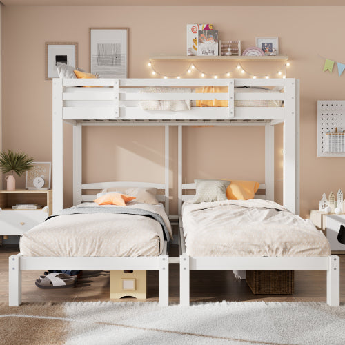 Triple Sleeper Bunk Bed for Kids & Teens – 3FT Solid Wood Frame with Ladder (White)