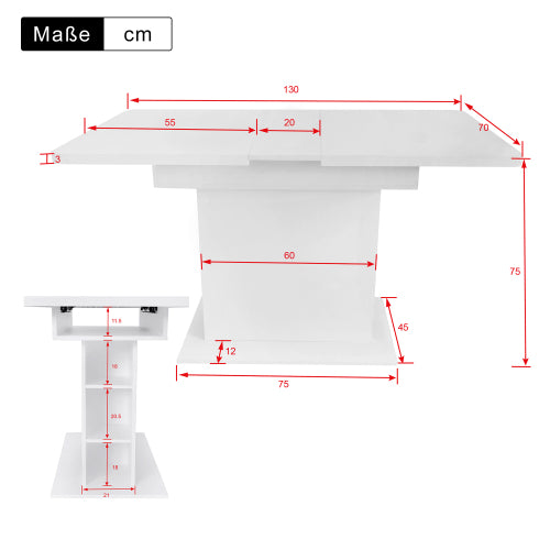 Extendable Dining Table With Storage - White