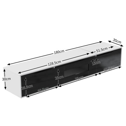 High Gloss TV Cabinet 180cm – Black & White TV Stand with LED Lights (50–59” TVs)