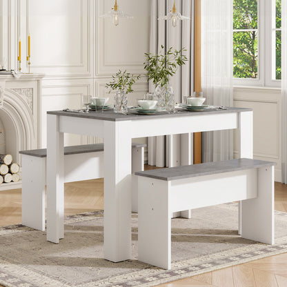 Kids Table and Bench Set – Grey & White Marble Effect Dining Table with 2 Benches