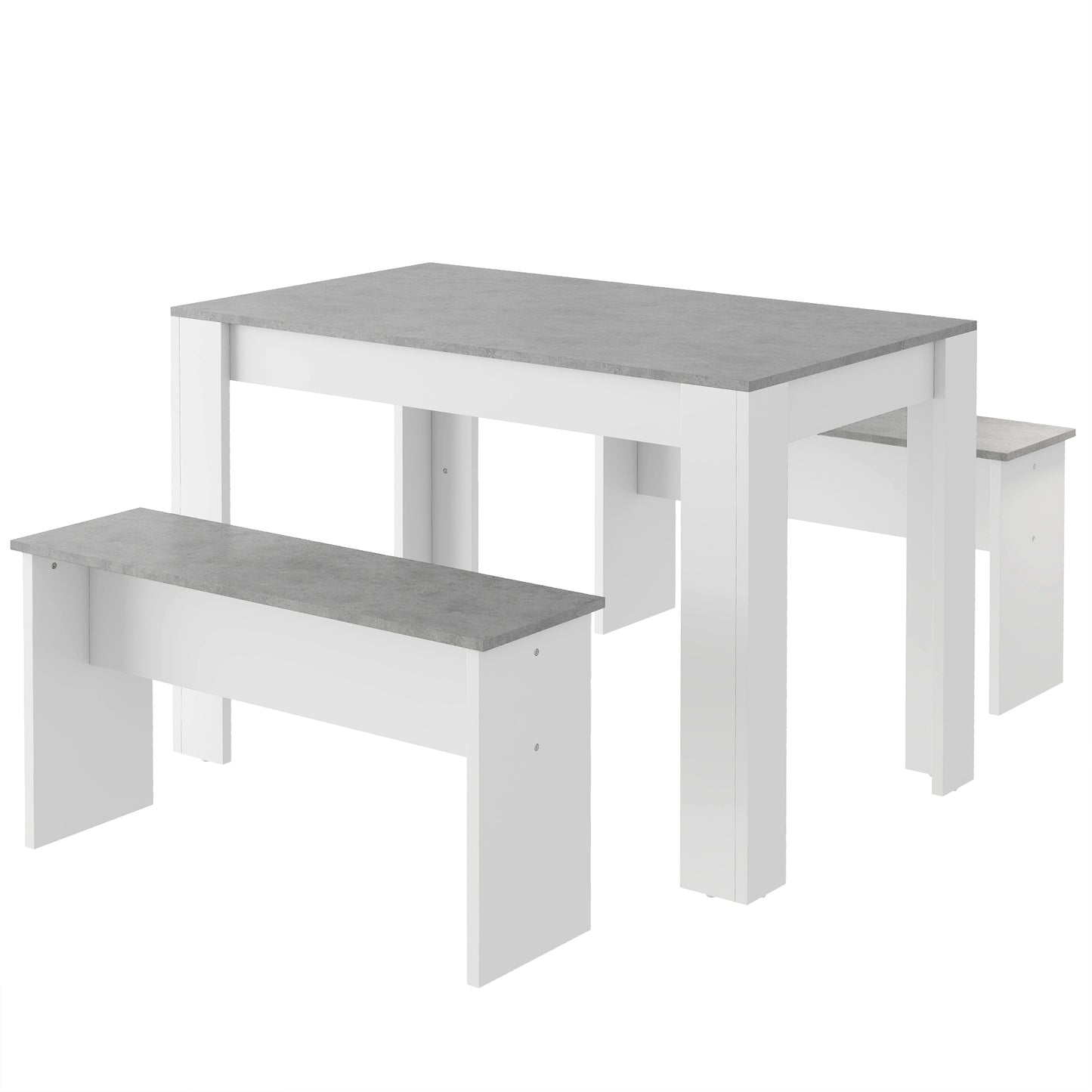 Kids Table and Bench Set – Grey & White Marble Effect Dining Table with 2 Benches