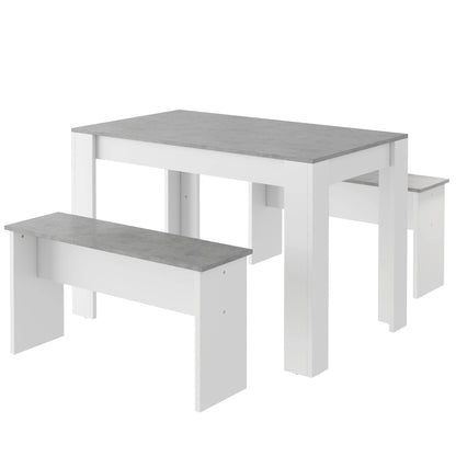 Kids Table and Bench Set – Grey & White Marble Effect Dining Table with 2 Benches