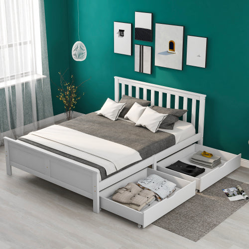Wooden Storage Bed Frame with Drawers – 4ft6 Double Solid Pine Bed (190 x 135 cm)