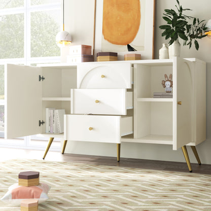 Cream White Sideboard Cabinet with 2 Doors & 3 Drawers – Modern Storage Unit (140cm)