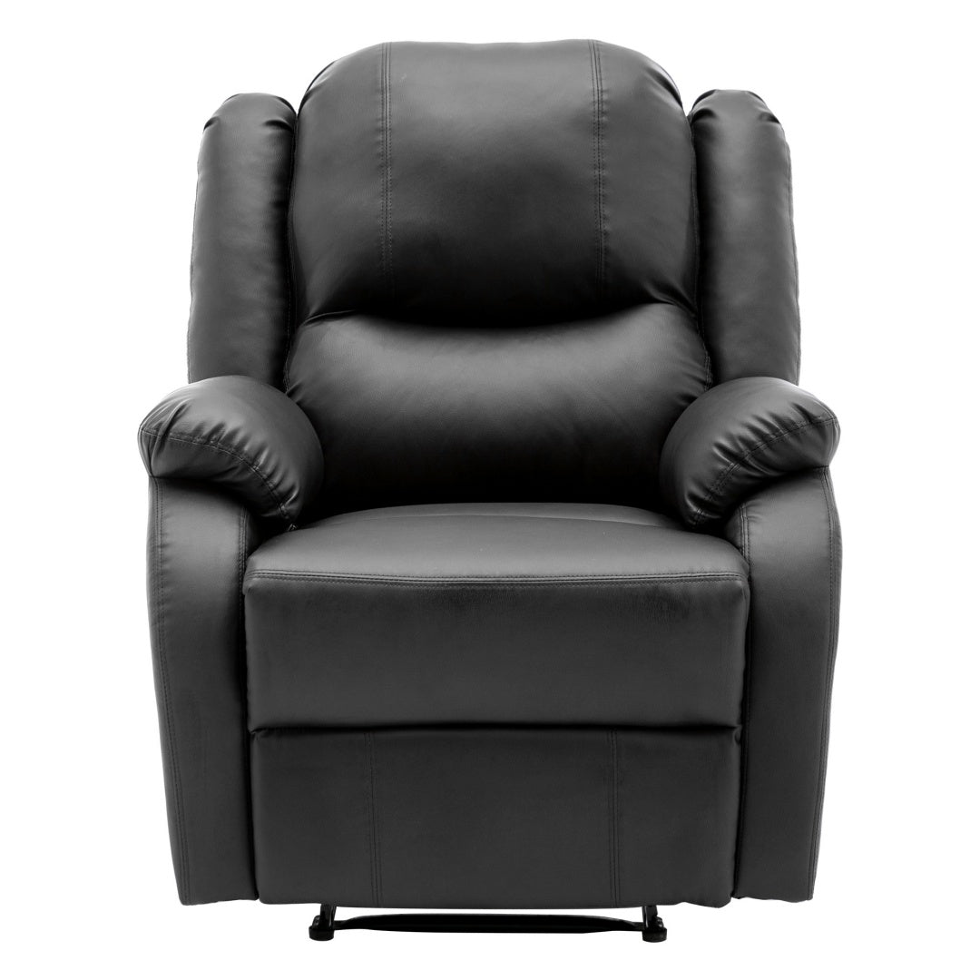 Black PU Leather Recliner Chair – Adjustable Armchair with Footrest & Side Pocket
