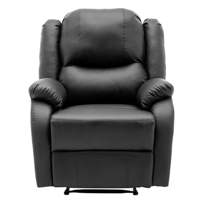 Black PU Leather Recliner Chair – Adjustable Armchair with Footrest & Side Pocket
