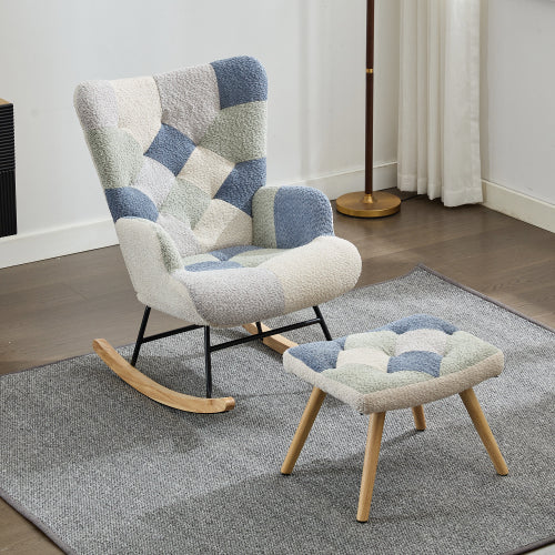 Fabric Rocking Chair for Adults – Modern Recliner Lounge Chair with Solid Wood Legs (Colourful)