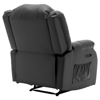 Black PU Leather Recliner Chair – Adjustable Armchair with Footrest & Side Pocket
