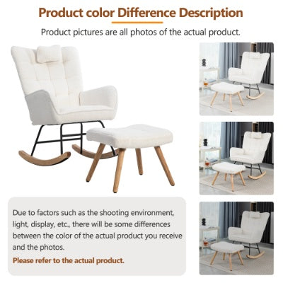 White Fabric Rocking Chair With Footstall