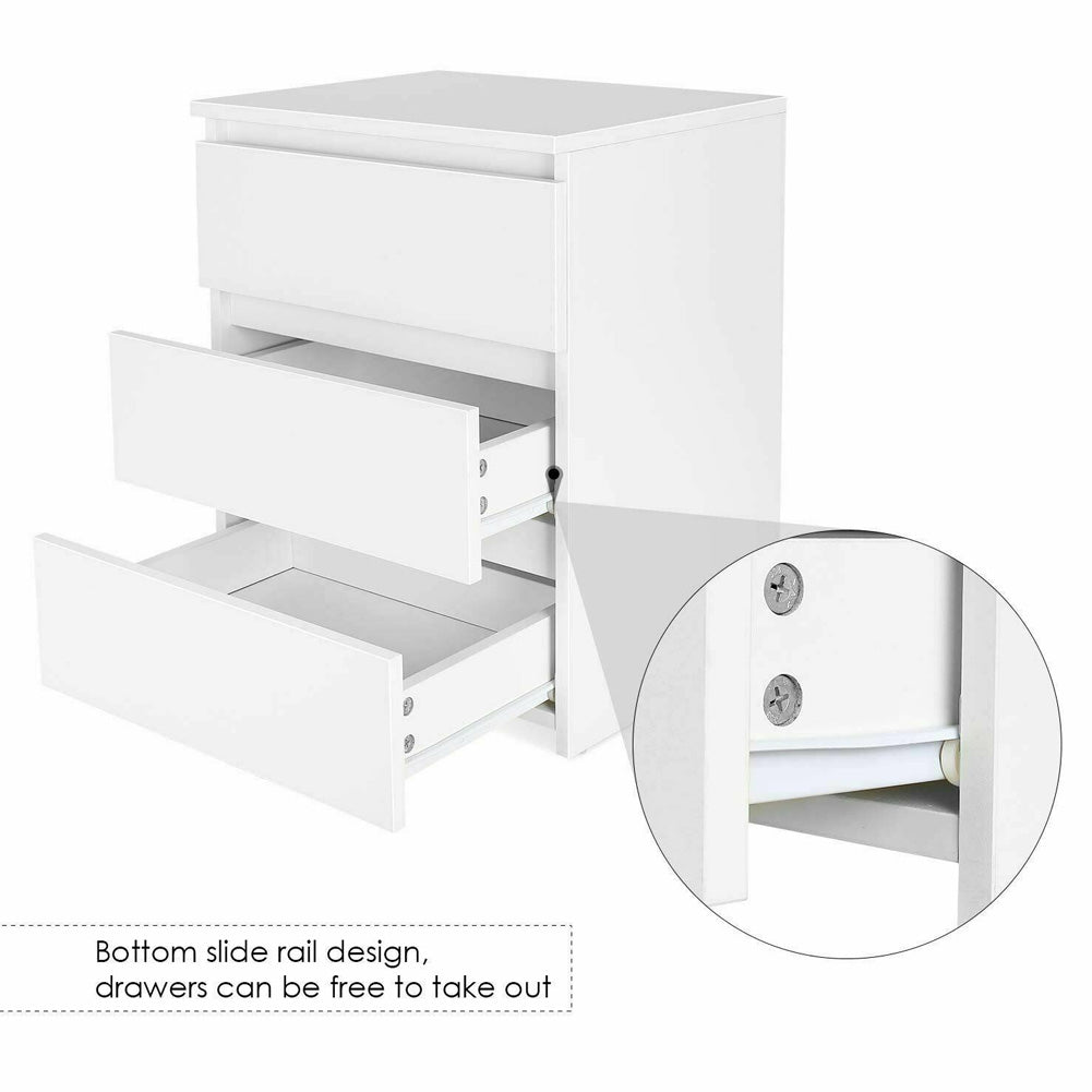 White Modern Bedside Cabinet with 3 Drawers – Stylish Nightstand Cabinet for Bedroom