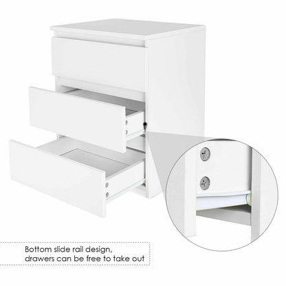 White Modern Bedside Cabinet with 3 Drawers – Stylish Nightstand Cabinet for Bedroom