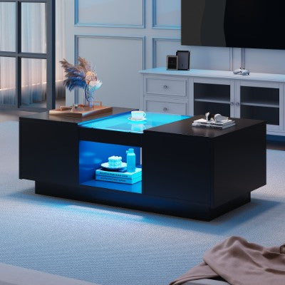 Black LED Coffee Table with Drawers