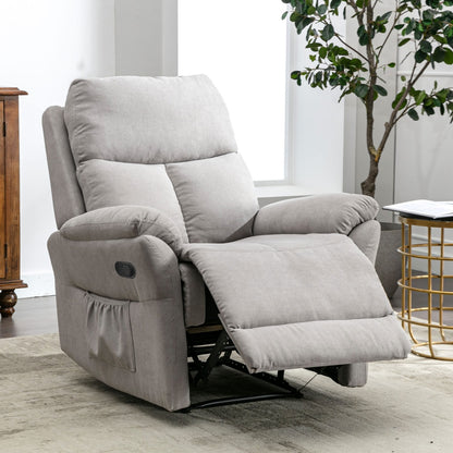 Grey Fabric Recliner Chair for Elderly – Adjustable Armchair with Footrest & Side Pocket