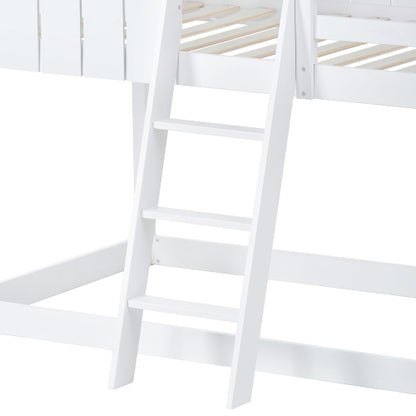 Kids Wooden Mid Sleeper Treehouse Bed – 3FT Single Loft Bed with Ladder & Guard Rail (White 90x190cm)