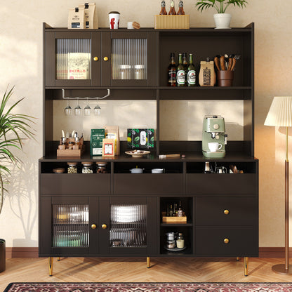 Modern Black Storage Cabinet with Glass Doors & Wine Rack – Large Sideboard Unit (145cm)