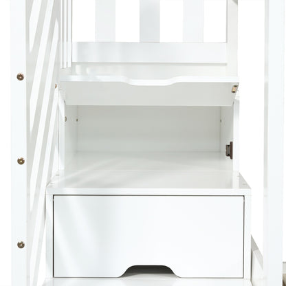White Wooden Bunk Bed with Storage Stairs & Slide – 90 x 190cm Children’s Bed Frame