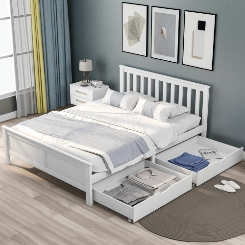 Wooden Storage Bed Frame with Drawers – 4ft6 Double Solid Pine Bed (190 x 135 cm)
