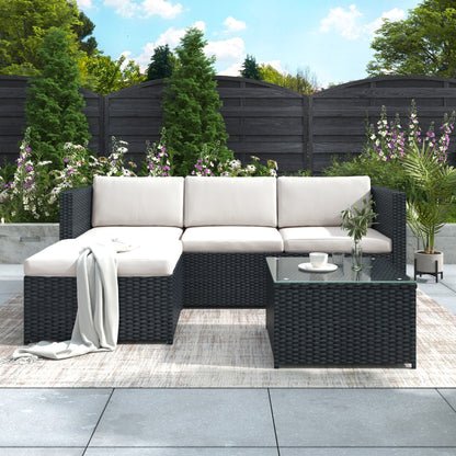 Black Rattan Corner Sofa Set 3pc