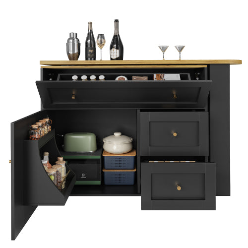 Extendable Bar Table with Storage – Black Kitchen Island & High Table (138–204cm)