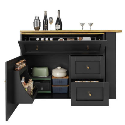 Extendable Bar Table with Storage – Black Kitchen Island & High Table (138–204cm)