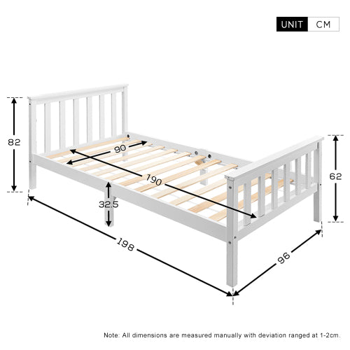 White Solid Pine Wooden Single Bed Frame (3ft) – 90x190cm Kids & Adult Bed