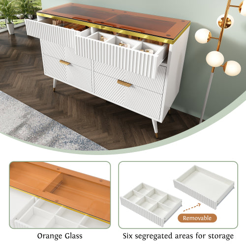 White Sideboard Cabinet with 6 Drawers