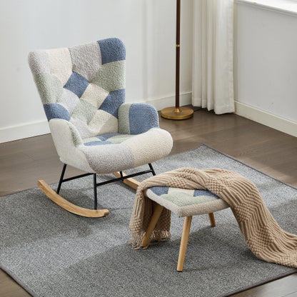 Fabric Rocking Chair for Adults – Modern Recliner Lounge Chair with Solid Wood Legs (Colourful)