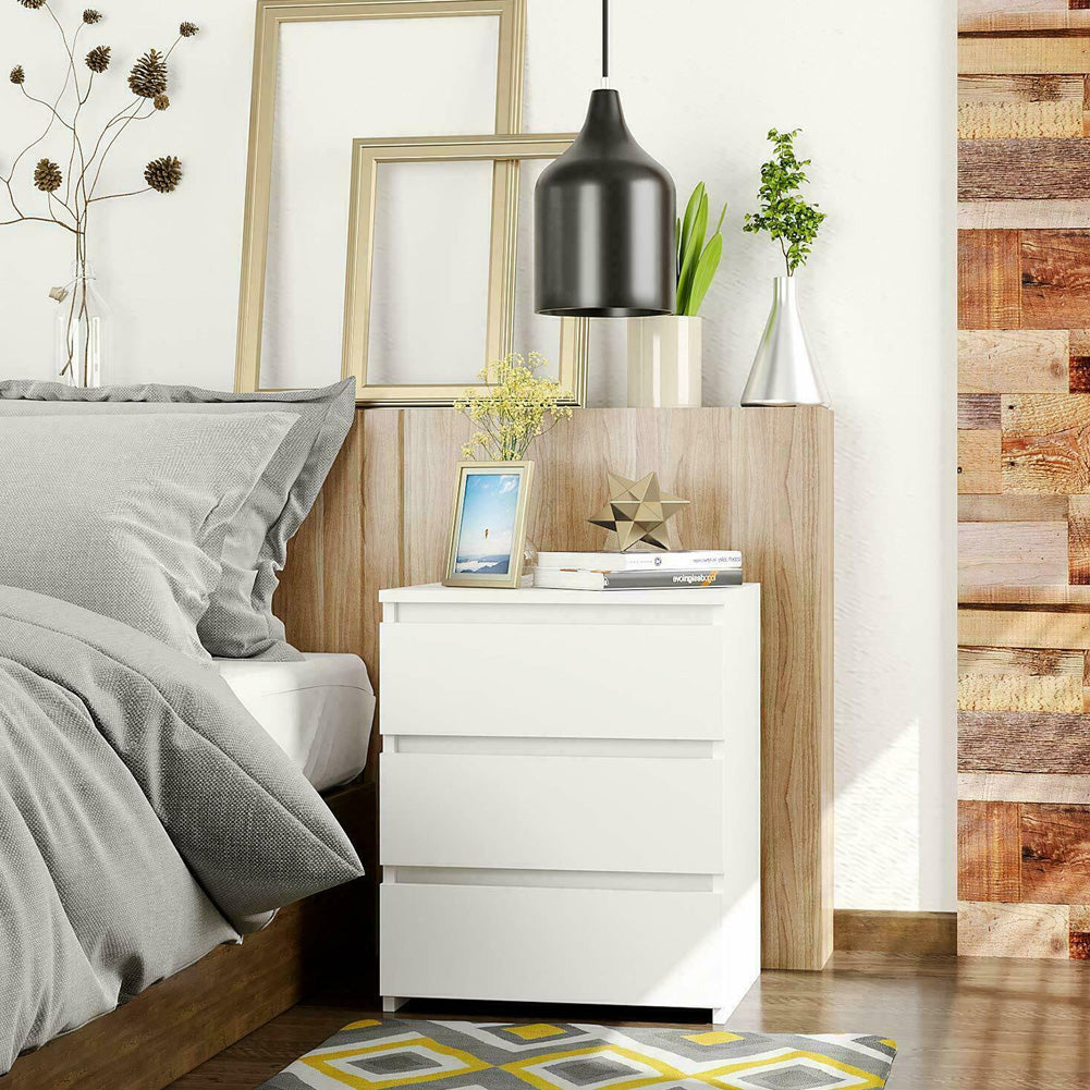 White Modern Bedside Cabinet with 3 Drawers – Stylish Nightstand Cabinet for Bedroom