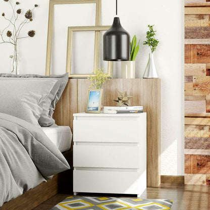 White Modern Bedside Cabinet with 3 Drawers – Stylish Nightstand Cabinet for Bedroom