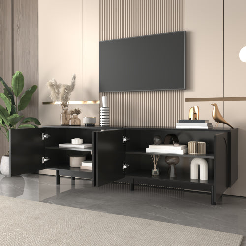 Modern Black TV Cabinet with Push-to-Open Doors & Adjustable Shelves – 175cm Lowboard Unit