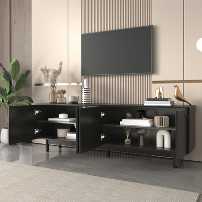Modern Black TV Cabinet with Push-to-Open Doors & Adjustable Shelves – 175cm Lowboard Unit