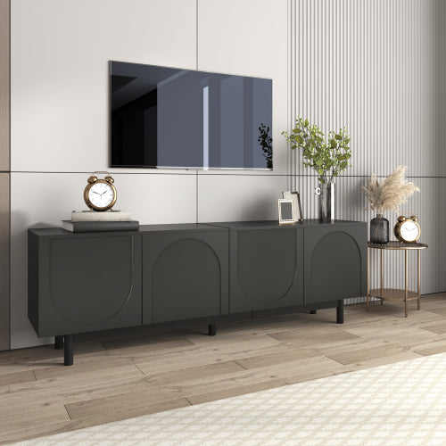 Modern Black TV Cabinet with Push-to-Open Doors & Adjustable Shelves – 175cm Lowboard Unit