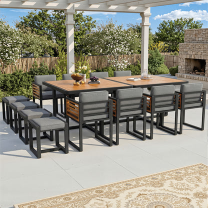 12-Seater Garden Lounge Dining Set – Solid Acacia Wood Outdoor Furniture Set (Table, Chairs & Stools)