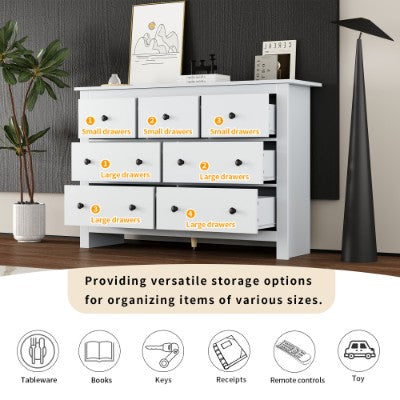 White 7-Drawer Storage Sideboard Cabinet – Modern Living Room & Kitchen Cabinet (152cm)