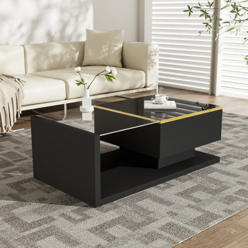 High Gloss Coffee Table with Glass Top & LED Lighting