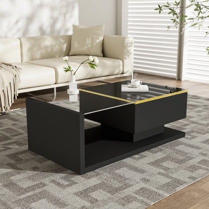 High Gloss Coffee Table with Glass Top & LED Lighting