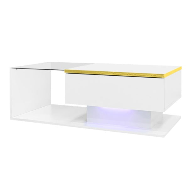 High Gloss Coffee Table with Glass Top & LED Lighting