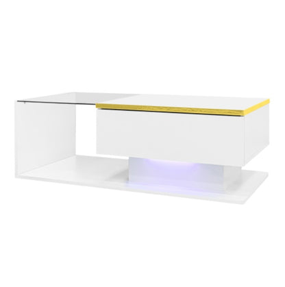 High Gloss Coffee Table with Glass Top & LED Lighting