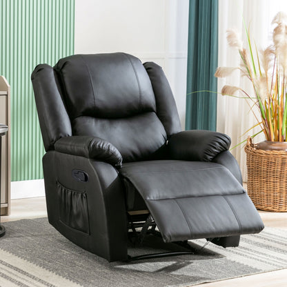 Black PU Leather Recliner Chair – Adjustable Armchair with Footrest & Side Pocket