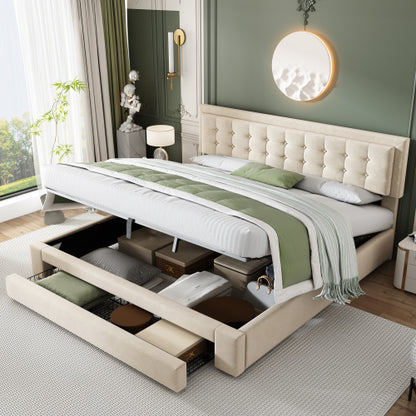 King Size Upholstered Bed 150 x 200 cm – Grey PU Bed with LED Lights, USB Charging & Storage